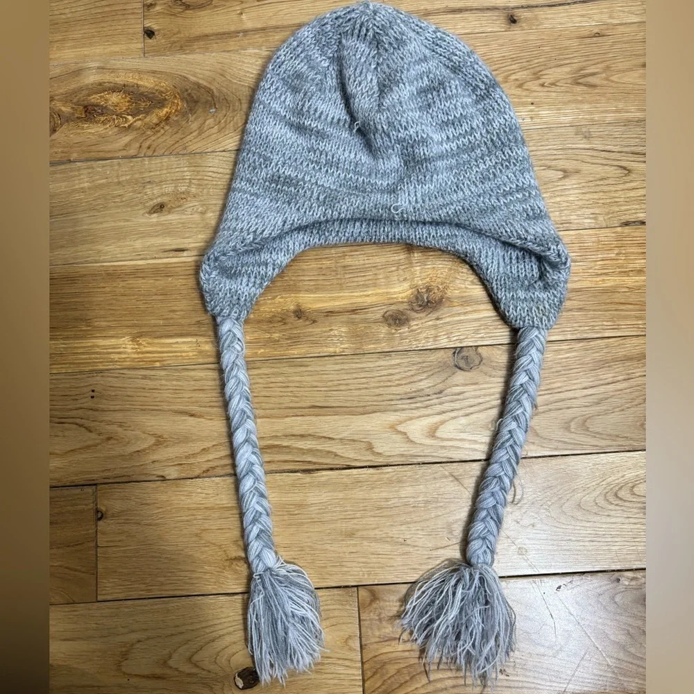 EMPYRE Gray Knit Hat with Braided Tassels